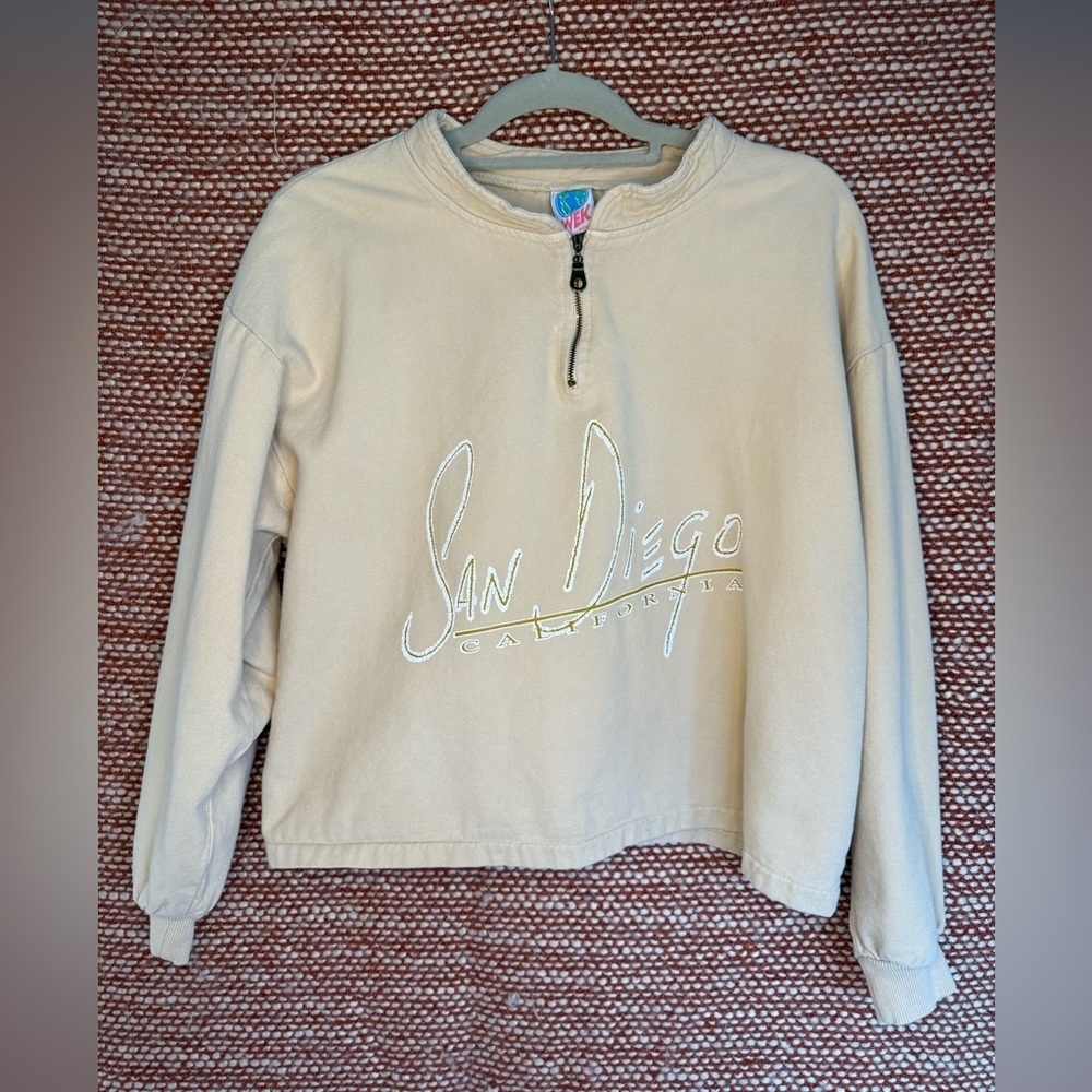 Vintage Beige Women's Half-Zip San Diego Sweatshirt - Picture 2 of 7